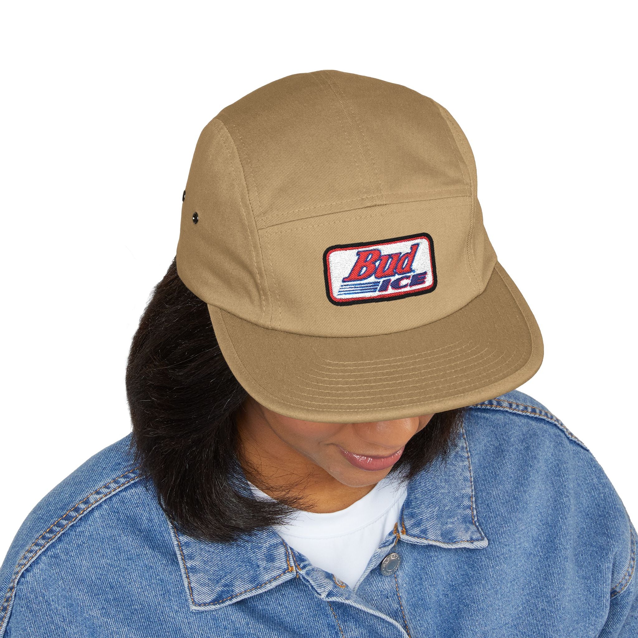 Embroidered Bud Ice Patch 5-Panel Cap — Retro Beer Logo Hat