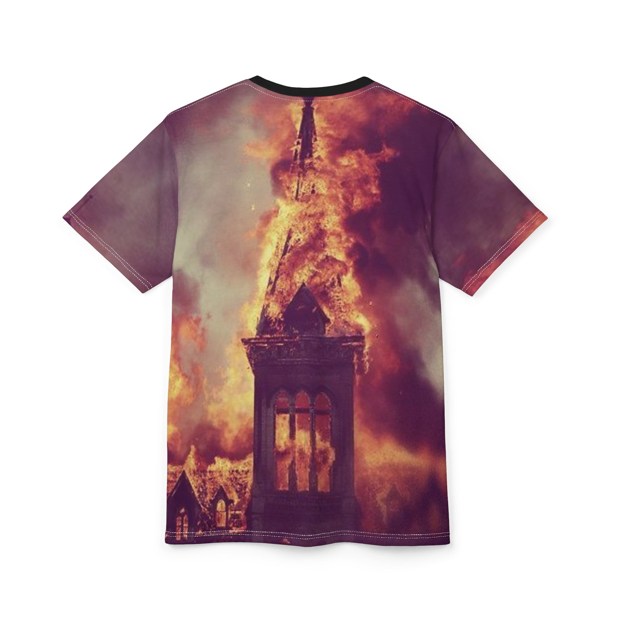 Burning Church Tee —€R¥PTIK93 All-Over Print Shirt