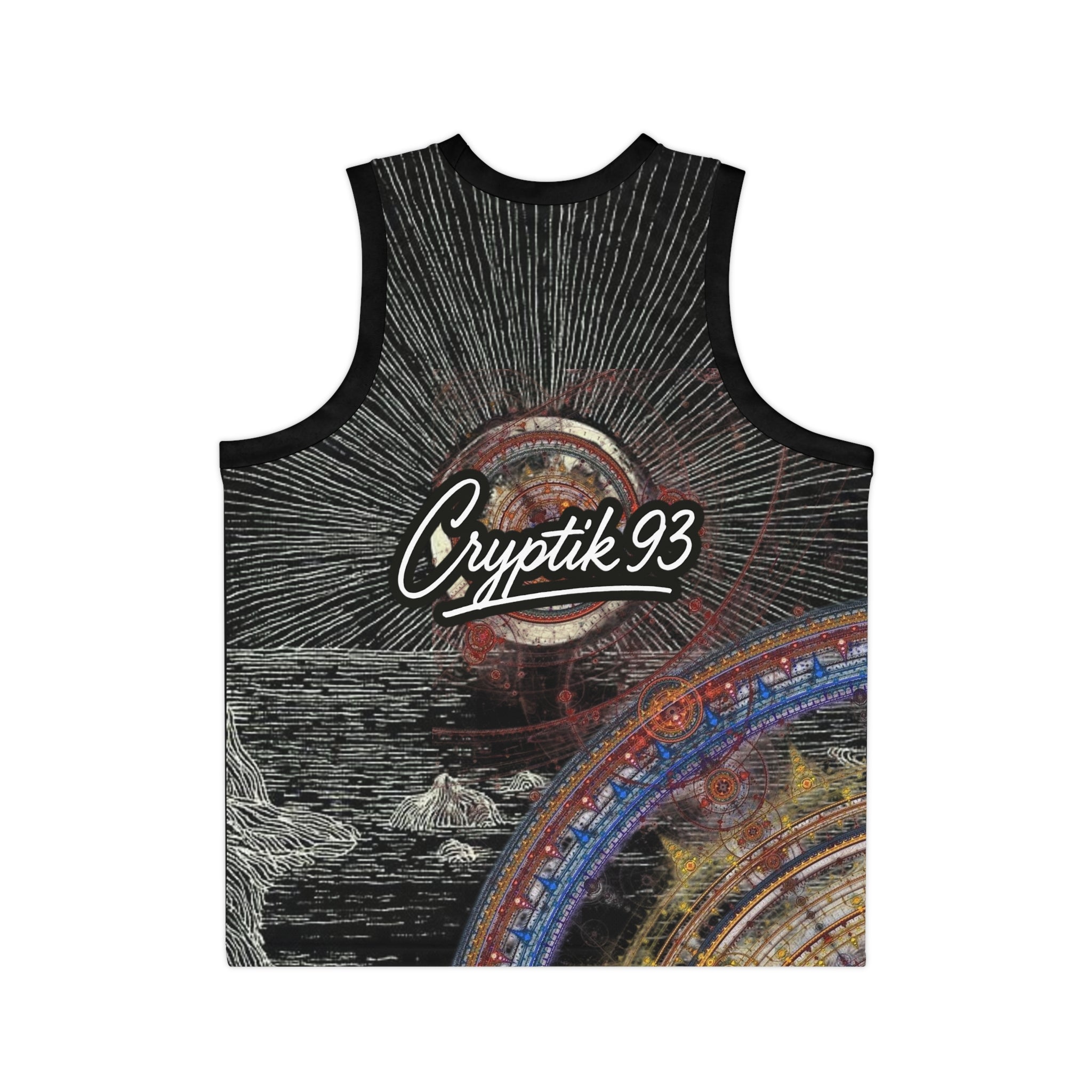 €R¥PTIK93 Graphic Basketball Jersey — Cosmic Vintage All-Over Print