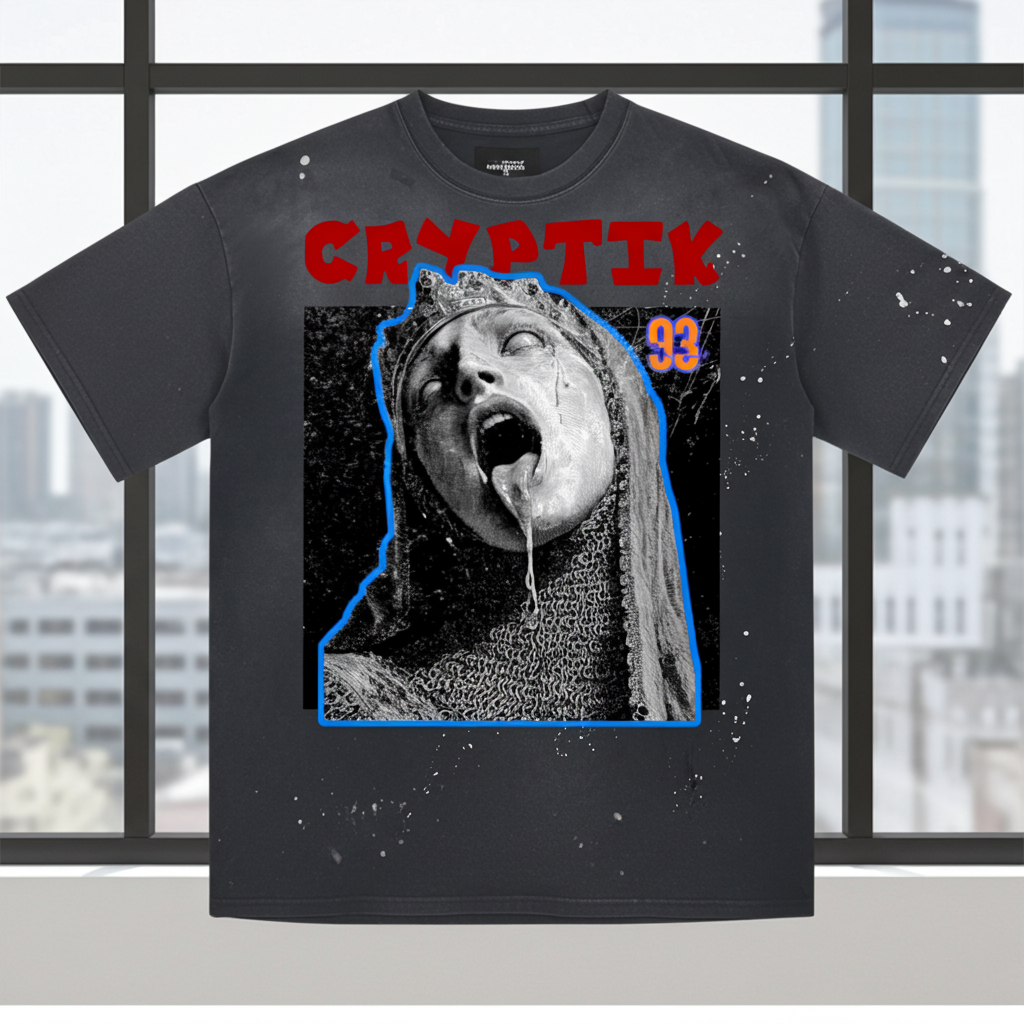 CRYPTIK93 Erotic Hand-Frayed Sunfade Paint Splatter T-Shirt