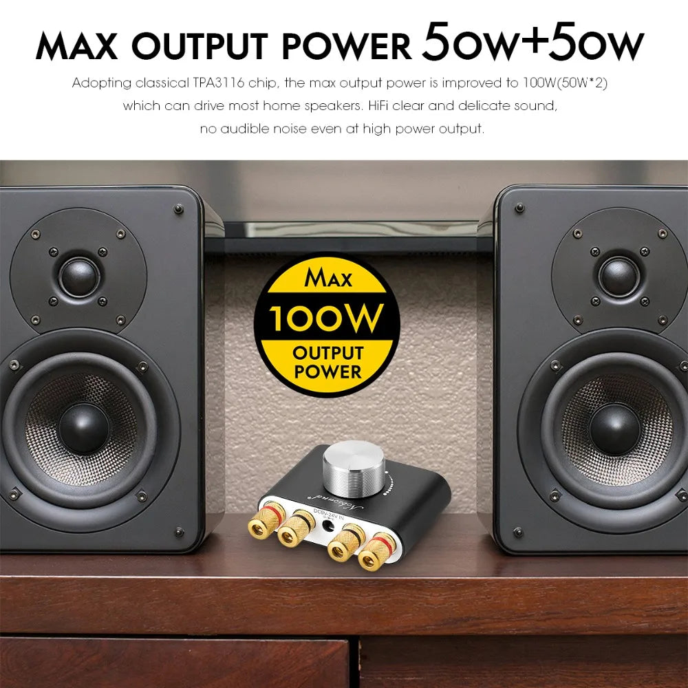 Douk Audio HiFi Bluetooth 5.0 Power Amplifier Mini TPA3116 Digital Class D Desk Stereo Audio Amp for Home Car 50W + 50W