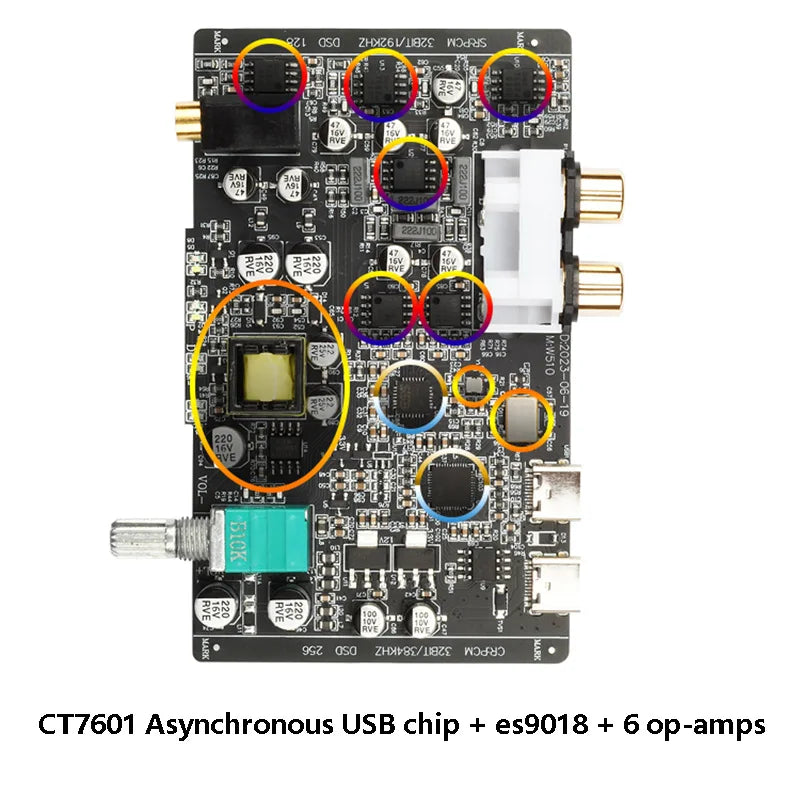 Digital Audio Decoder ES9018 DAC 32BIT 384KHz DSD256 Lossless Decoding HIFI Sound Card Headphone Amplifier CT7601 USB Chip