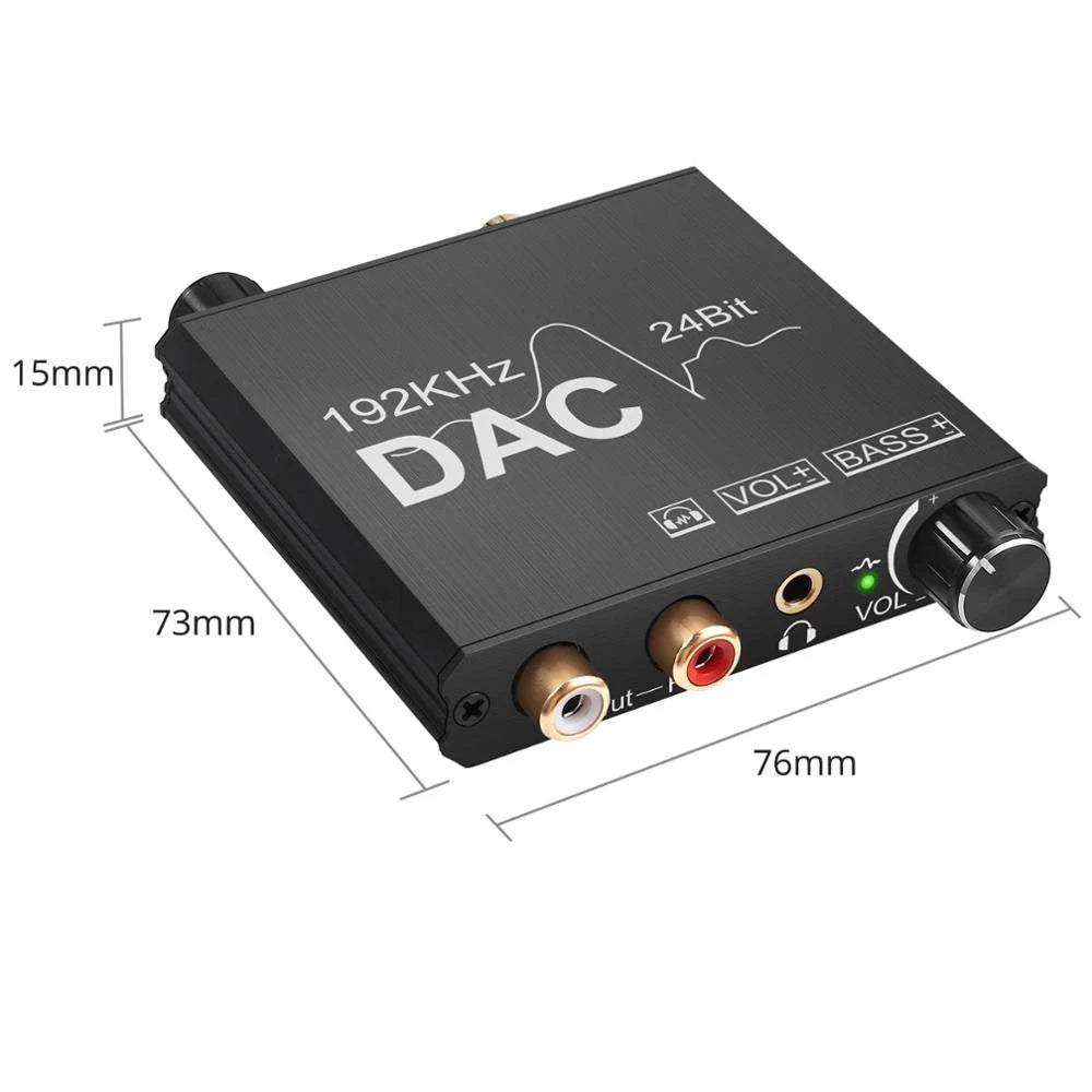 192KHz/24Bit DAC Digital to Analog Audio Converter Digital SPDIF Optical Toslink Coaxial to Analog Stereo L/R RCA and 3.5mm Jack