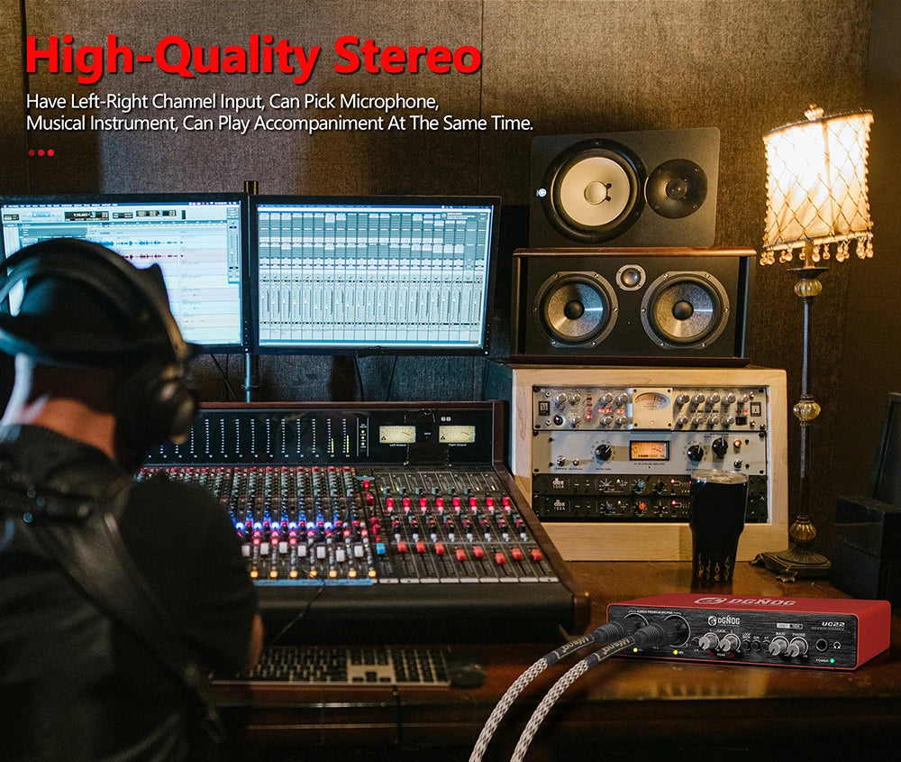 UC22 Audio Interface Sound Card 24-bit/192KHz AD Converter, Electric Guitar Live Recording Professional Studio Singing, Podcast