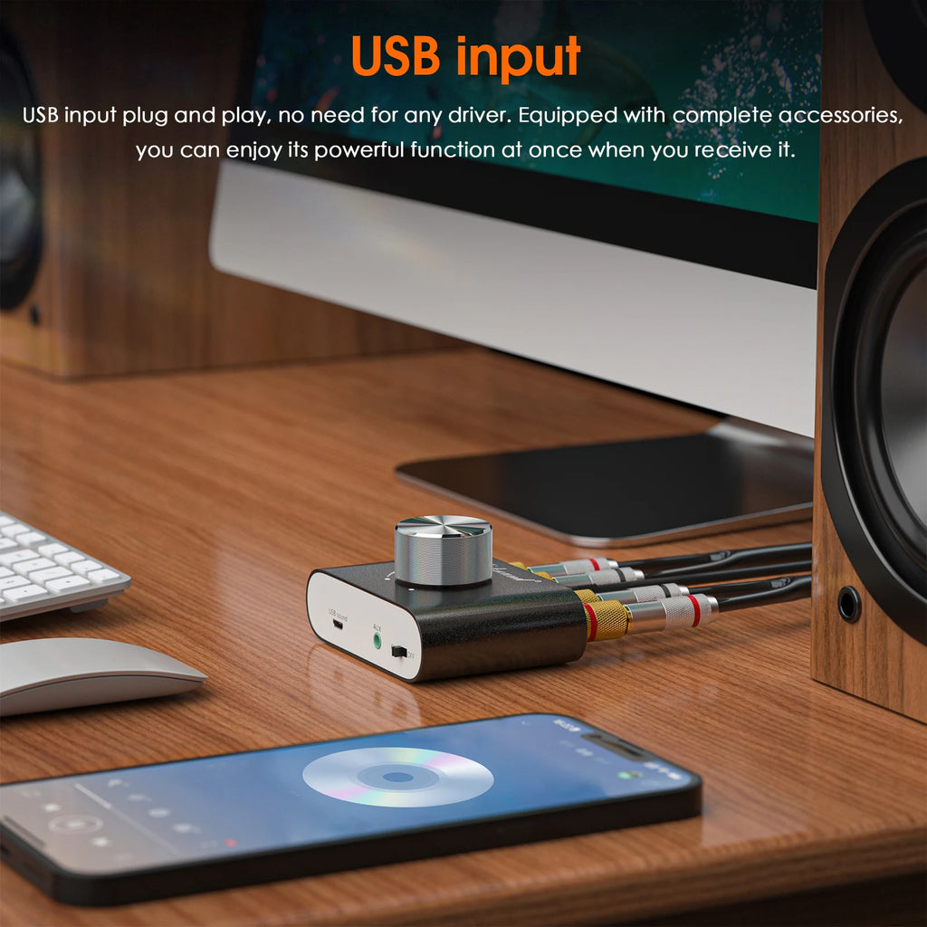 Douk Audio HiFi Bluetooth 5.0 Power Amplifier Mini TPA3116 Digital Class D Desk Stereo Audio Amp for Home Car 50W + 50W