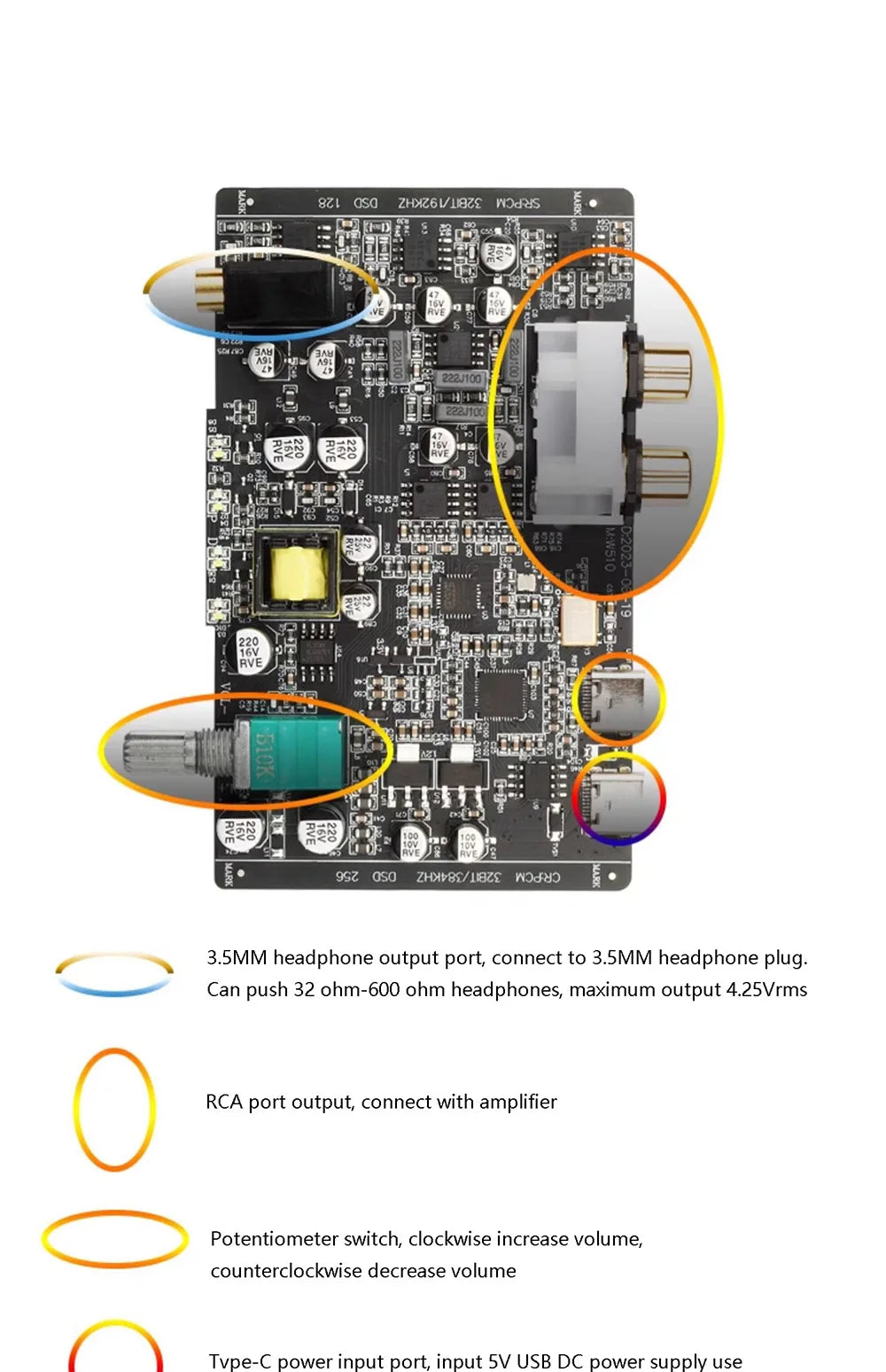 Digital Audio Decoder ES9018 DAC 32BIT 384KHz DSD256 Lossless Decoding HIFI Sound Card Headphone Amplifier CT7601 USB Chip