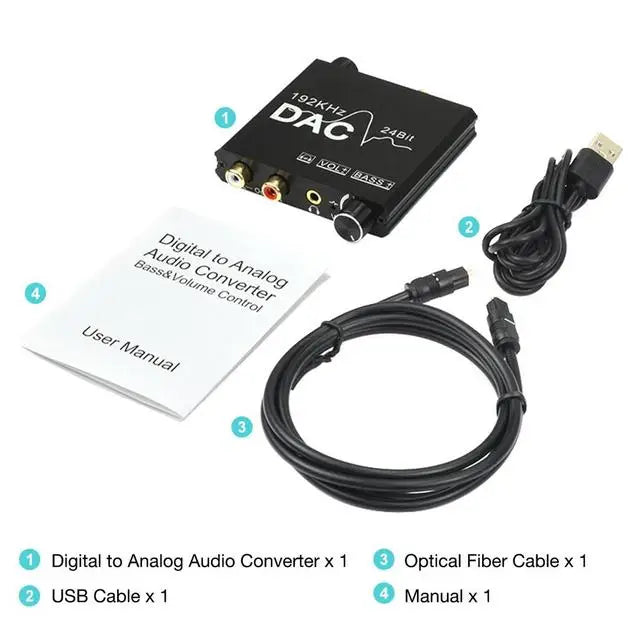 192KHz/24Bit DAC Digital to Analog Audio Converter Digital SPDIF Optical Toslink Coaxial to Analog Stereo L/R RCA and 3.5mm Jack