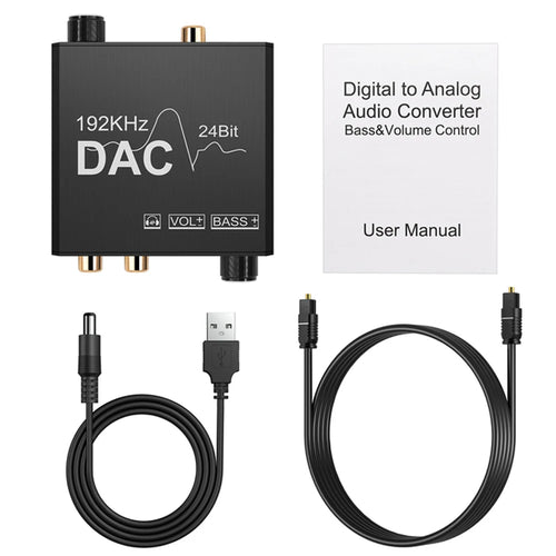 192KHz/24Bit DAC Digital to Analog Audio Converter Digital SPDIF Optical Toslink Coaxial to Analog Stereo L/R RCA and 3.5mm Jack