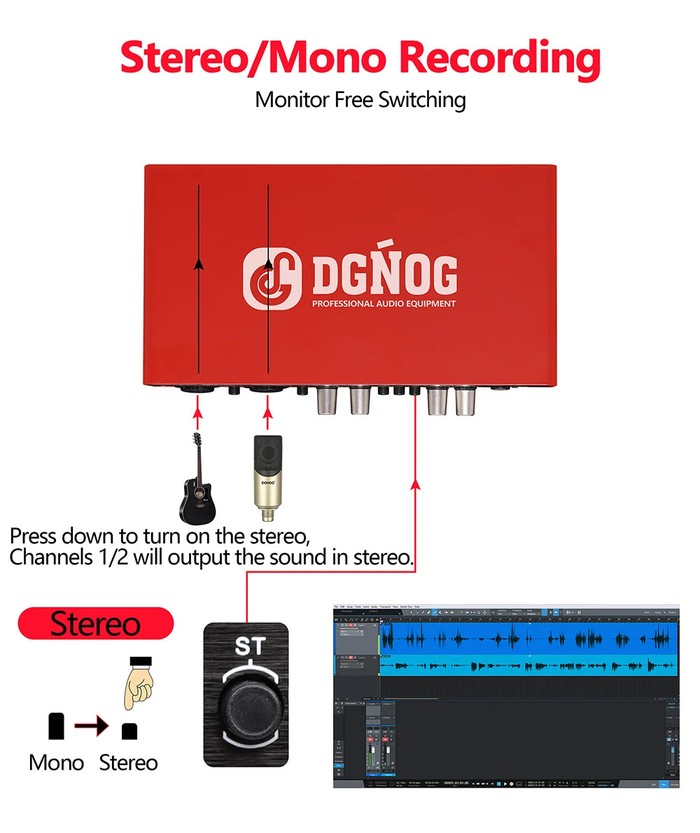UC22 Audio Interface Sound Card 24-bit/192KHz AD Converter, Electric Guitar Live Recording Professional Studio Singing, Podcast