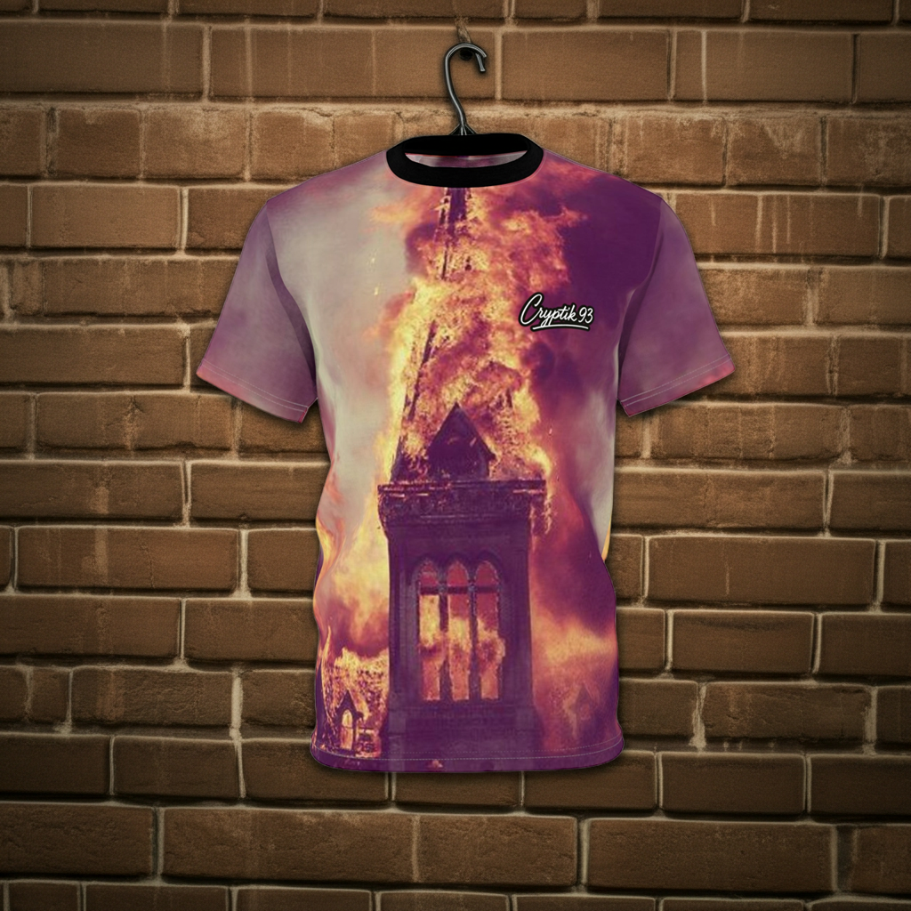 Burning Church Tee —€R¥PTIK93 All-Over Print Shirt